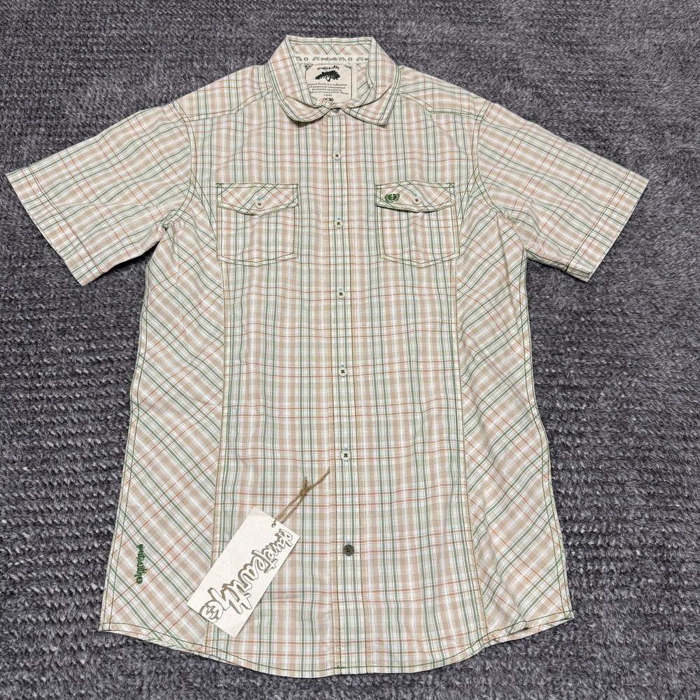 Planet Earth Womens Button Down Shirt Small Plaid Multicolor‎ NWT Short Sleeve